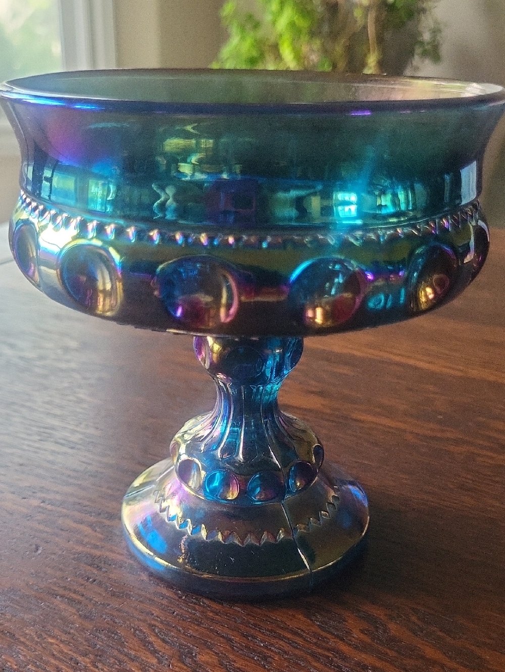 Vintage Iridescent Blue Carnival Glass Compote